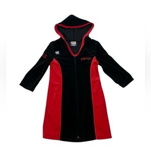 Vtg 90s velour full zip Chicago bulls hoodie dress XL NBA black & red 🔥